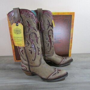 Corral Boots 7 Women's 13" Orix Inlay & Embroidery Wing Tip Snip Toe Boots C3924